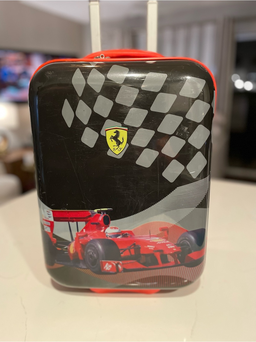 Kids Ferrari Black & Red Racing Hardcase Carry-On Luggage Scooter | Genuine